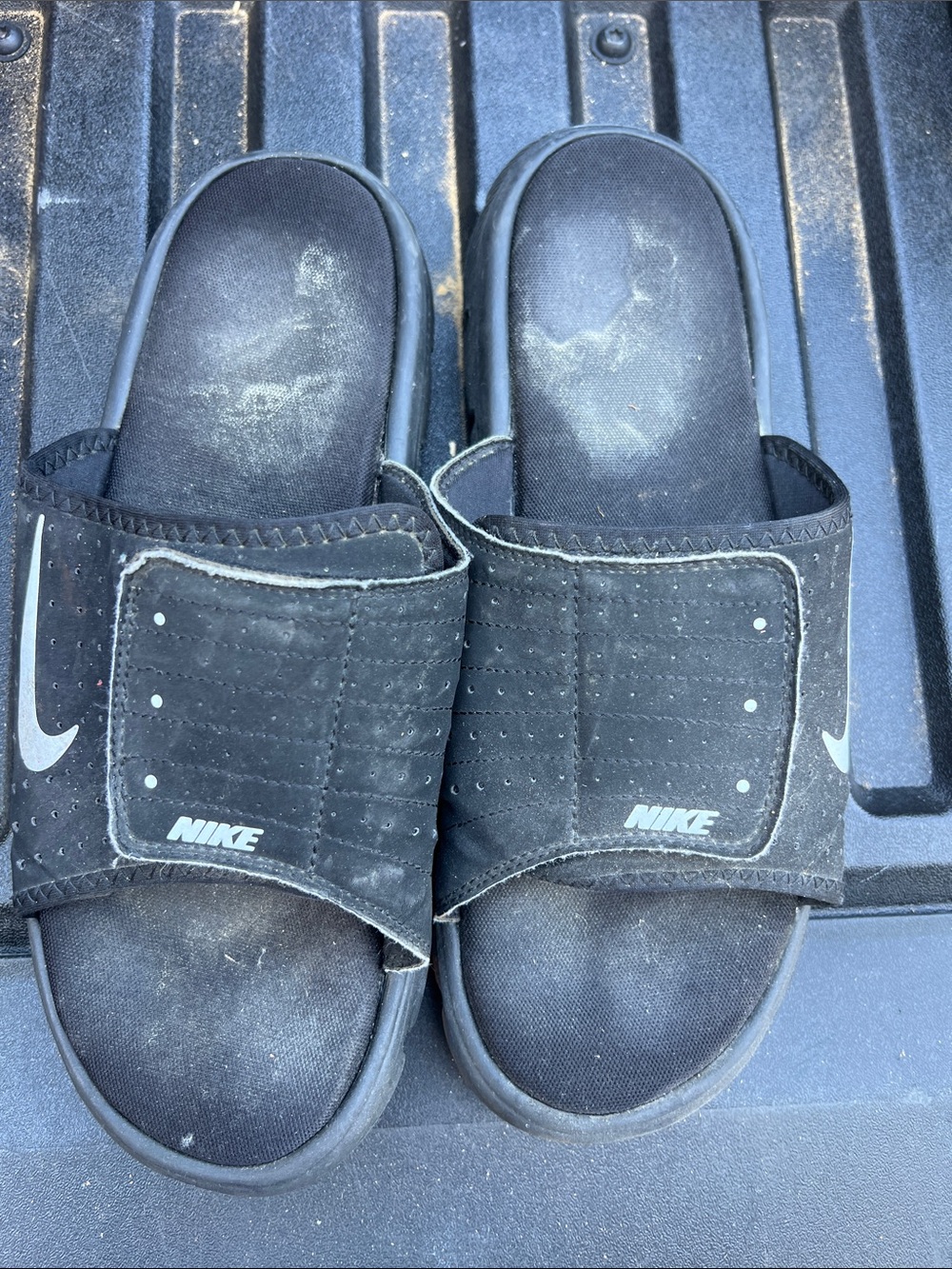 Nike Black Kids' Adjustable Slide Sandals with White Swoosh Accent